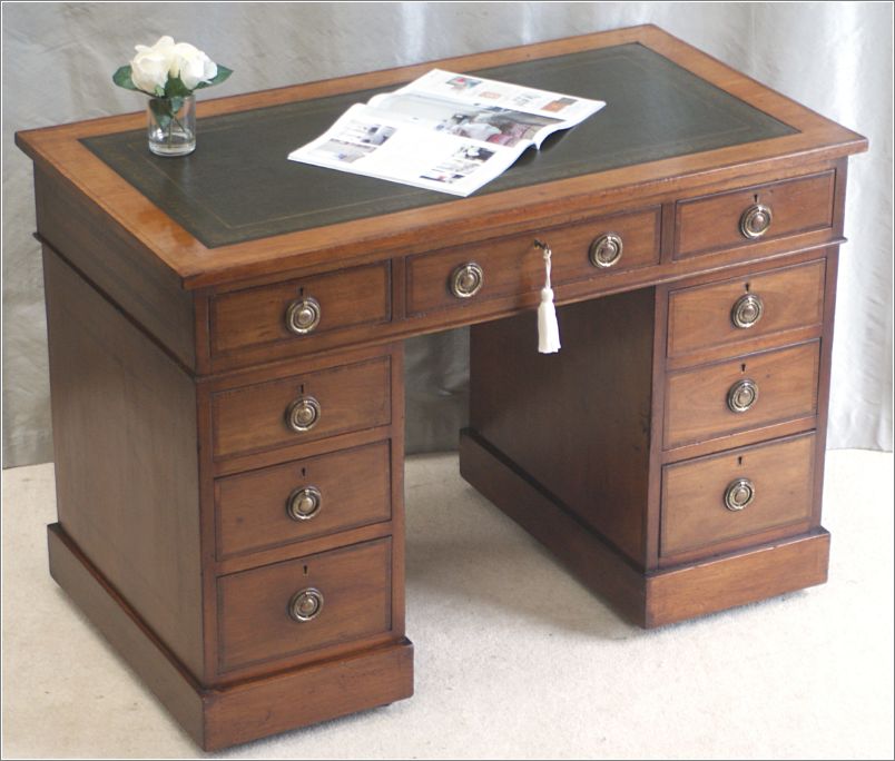 2073 Small Antique Inlaid Pedestal Desk